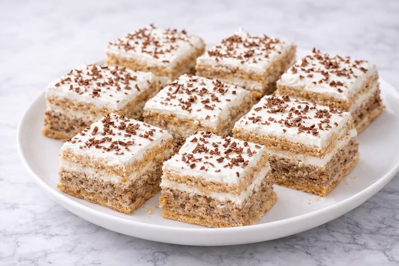 Prajitura cu foaie de napolitana si blat cu nuca