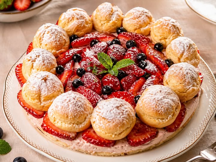 Tort Saint Honore cu iaurt si fructe