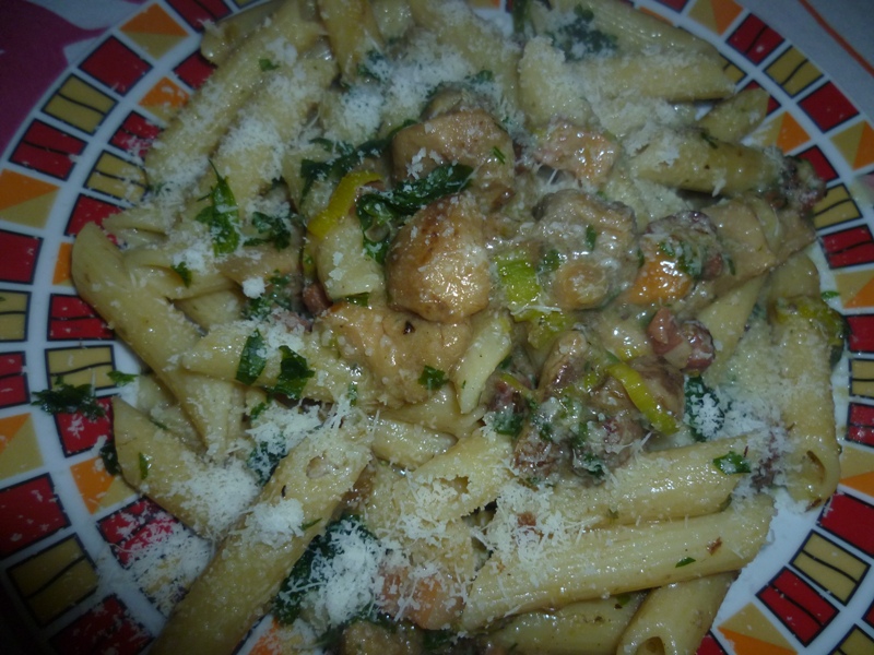 Penne Rigate con pancetta e funghi porcini