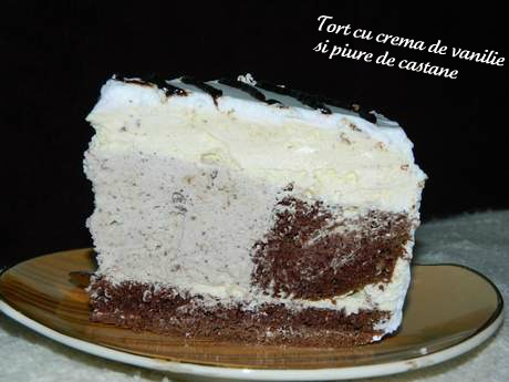 Tort cu crema de vanilie si piure de castane