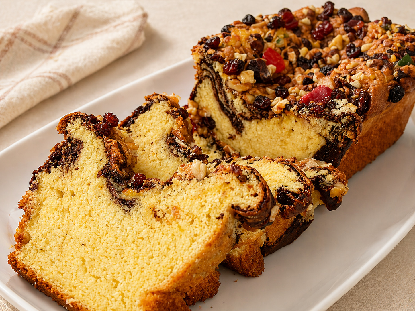 Chec pufos cu nuci, stafide si rahat