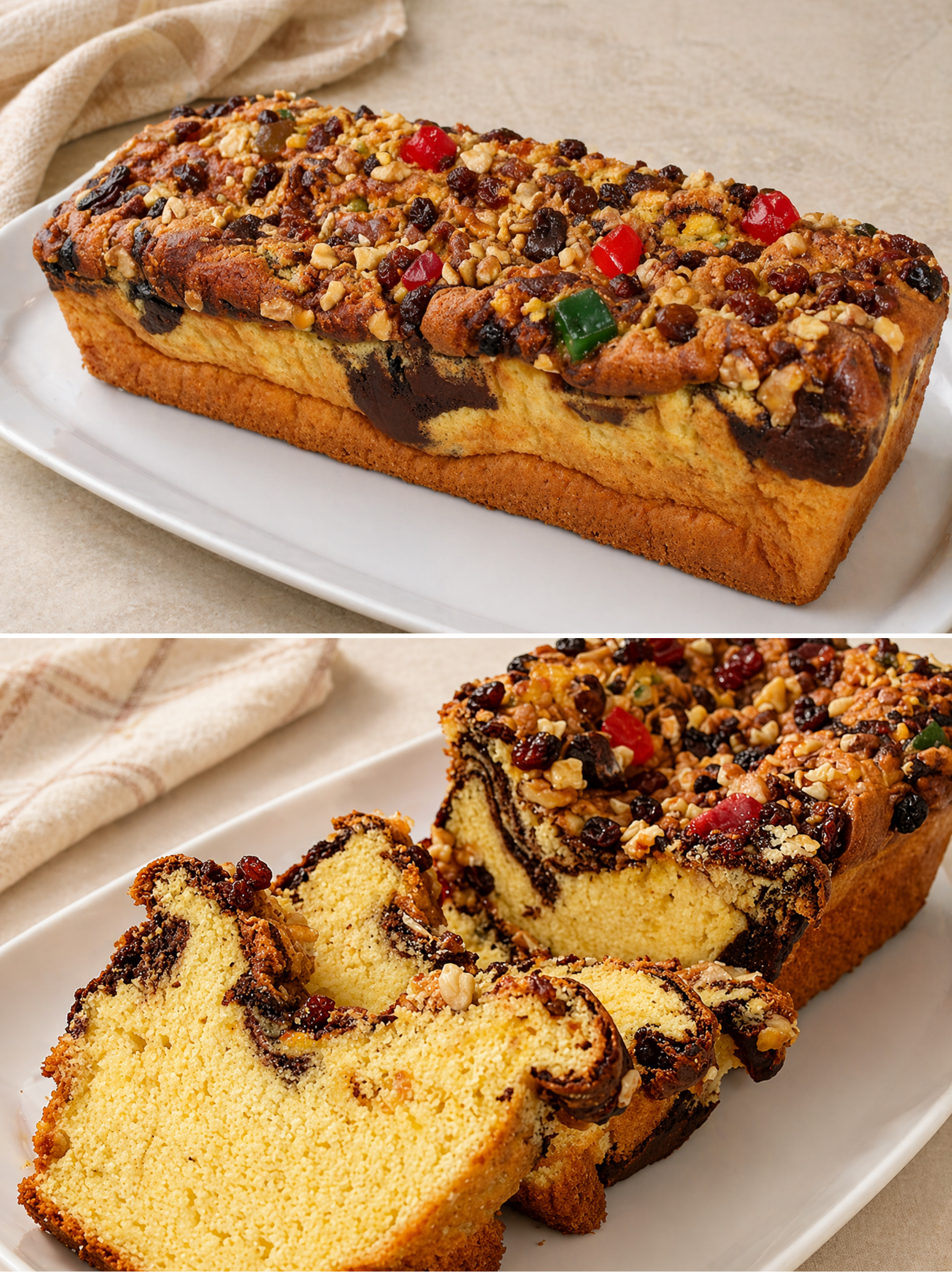 Chec pufos cu nuci, stafide si rahat