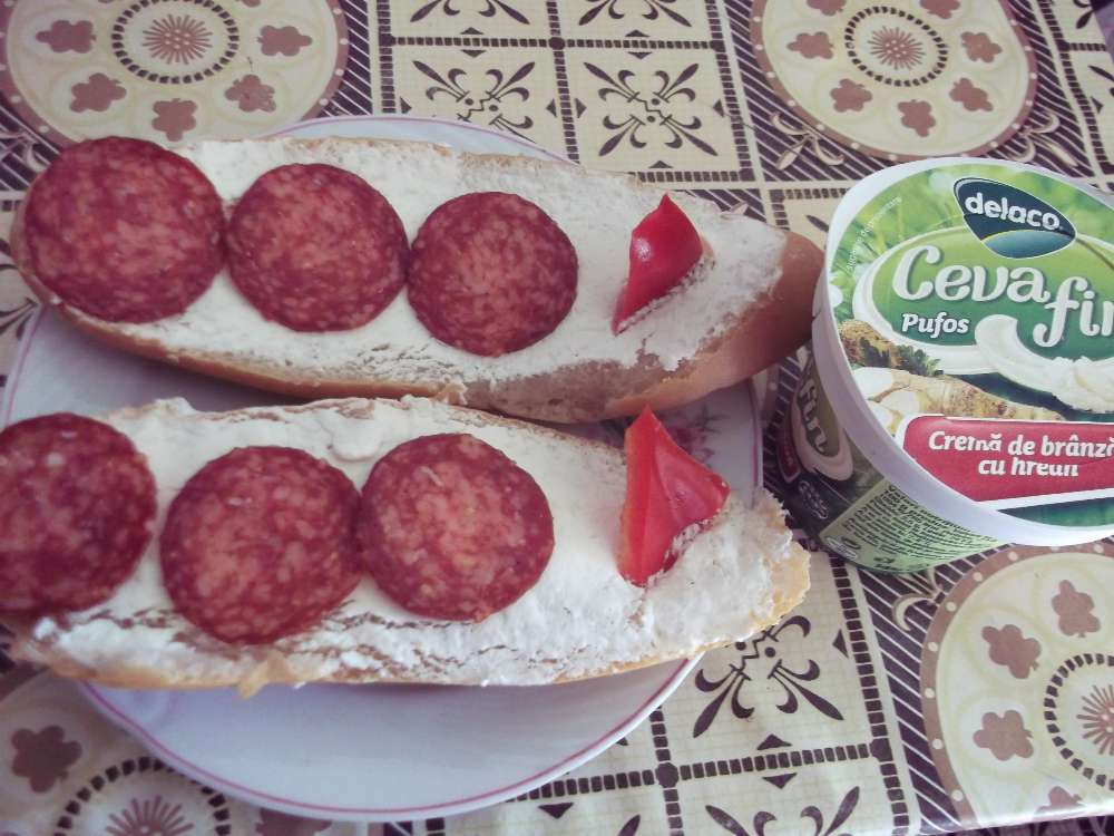 Sandwich barcuta cu salam si ceva fin pufos