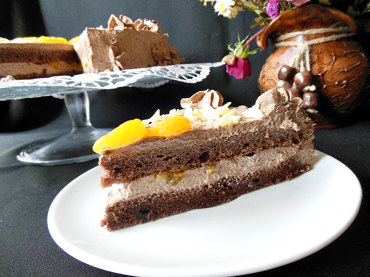 Tort cu ganache de ciocolata, mascarpone si mandarine