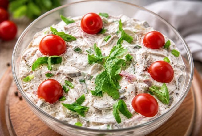 Salata de ciuperci cu sunca si castraveti murati