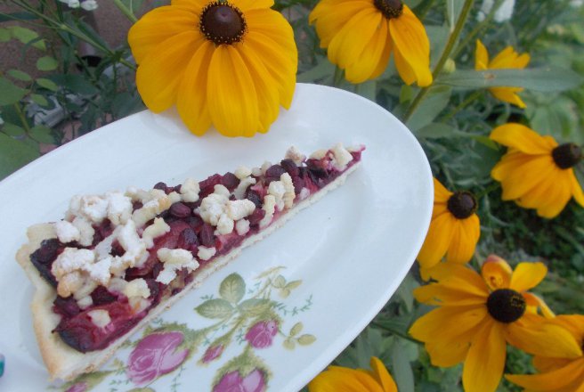 Desert tarta frageda cu prune si rodie